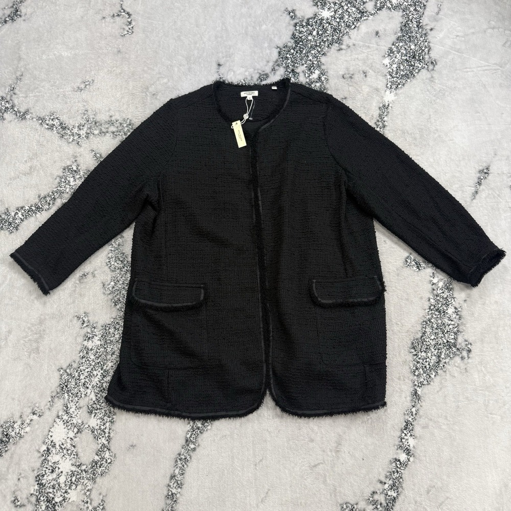 Max Studio London Womens 3X Black Textured Open Front Blazer Jacket Office Layer
